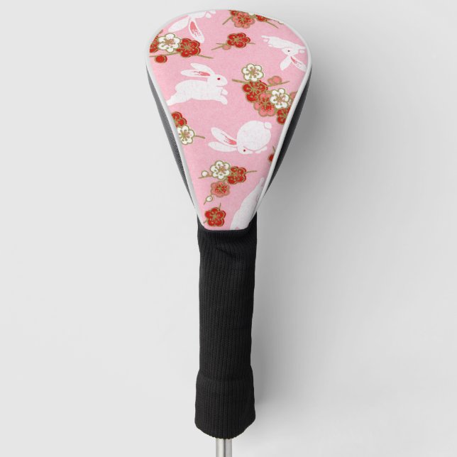 Japanische Kunst: Rosa Sakuras und Kaninchen Golf Headcover (Vorderseite)