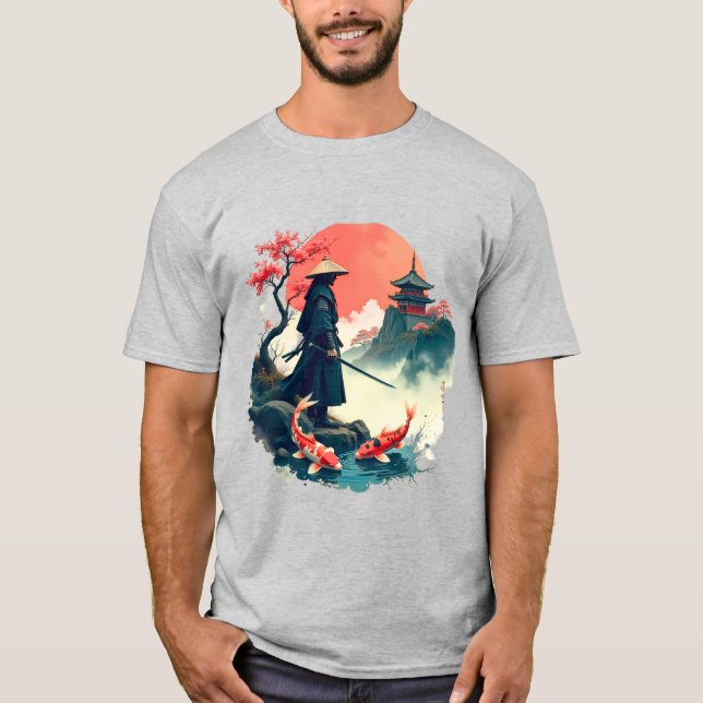 Japanische Kunst – Samurai im Garten T-Shirt (Vorderseite)