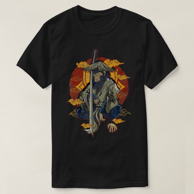 Japanische Kunst Samurai-Kampfmonkey T-Shirt (Design vorne)