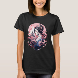 Japanische Kunst Ukiyo-e Anime Geisha Kirschblüte T-Shirt