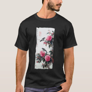 Japanische Kunst Vögel auf Kamelienblütenzweig Vin T-Shirt
