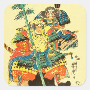 Japanische Kunst - Zwei Samurais in vollständiger Quadratischer Aufkleber