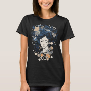 Japanische Kunsthandwerkerin mit floraler ästhetis T-Shirt