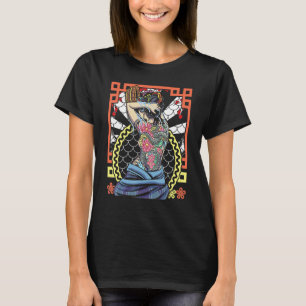 Japanische Kunstwerke Geisha Schlange Blume T-Shirt