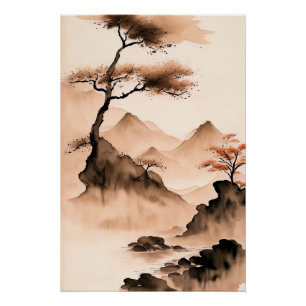 Japanische Küstenlandschaft im minimalistischen St Poster