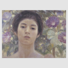 Japanische Lady mit Lila Morning Glory-Blume Seidenpapier