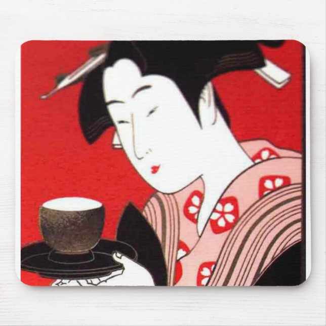 Japanische Lady Tea Bewirtung der Zeremonie Kunstd Mousepad (Vorne)