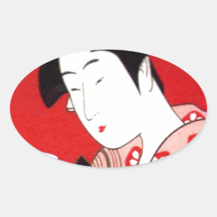 Japanische Lady Tea Bewirtung der Zeremonie Kunstd Ovaler Aufkleber