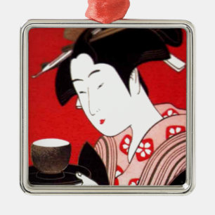 Japanische Lady Tea Bewirtung der Zeremonie Kunstd Silbernes Ornament