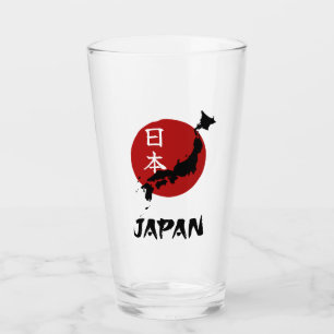 Japanische Landkarte mit roter Sonnendekoration Glas