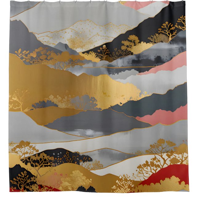 Japanische Landschaft Duschvorhang (Vorderseite)