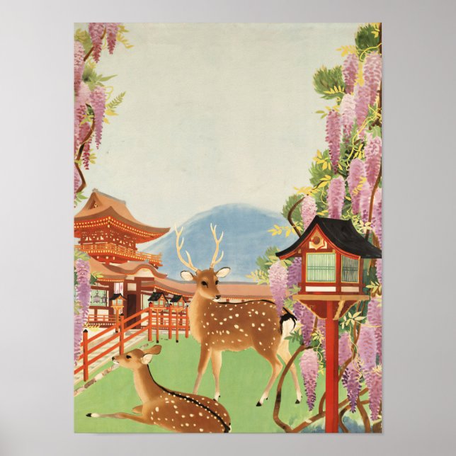 JAPANISCHE Landschaft | Hirsch | Tempel Poster (Vorne)