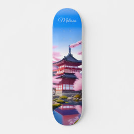 Japanische Landschaft Kirschblüten und Tempel Skateboard