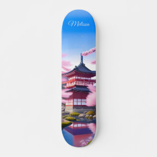 Japanische Landschaft Kirschblüten und Tempel Skateboard