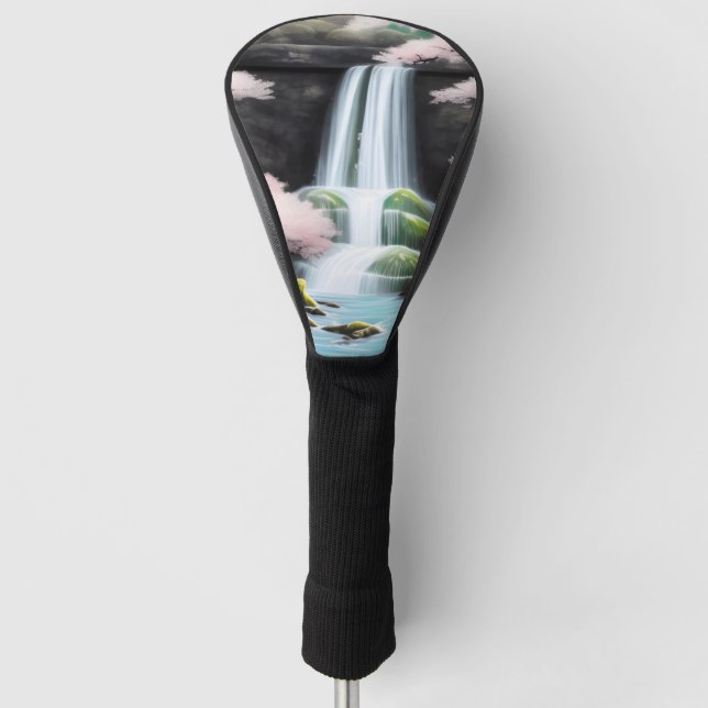 Japanische Landschaft Kirschblüten und Wasserfall Golf Headcover (Vorderseite)