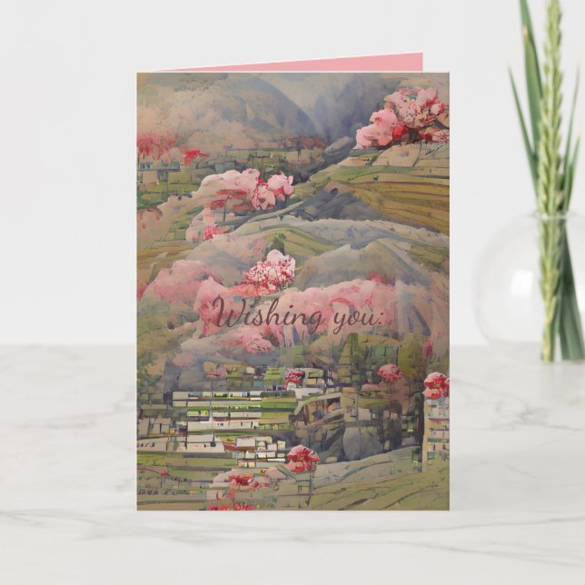 Japanische Landschaft mit rosa Blume Karte (Vorderseite)
