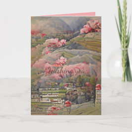 Japanische Landschaft mit rosa Blume Karte