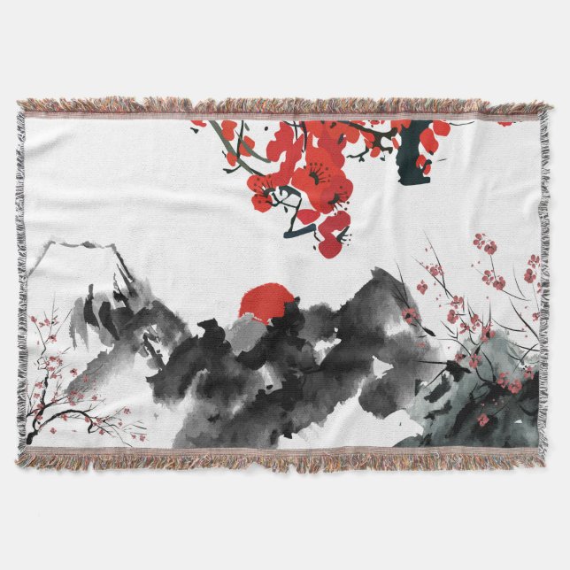 Japanische Landschaft Throw Blanket Decke (Vorderseite)