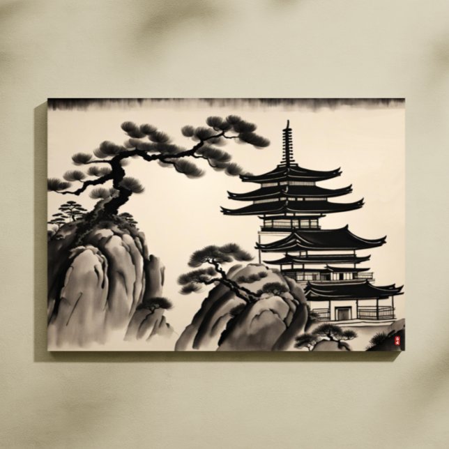 Japanische Landschaft Tinte Malerei Leinwanddruck (Japanese Landscape Ink Painting Canvas Print)