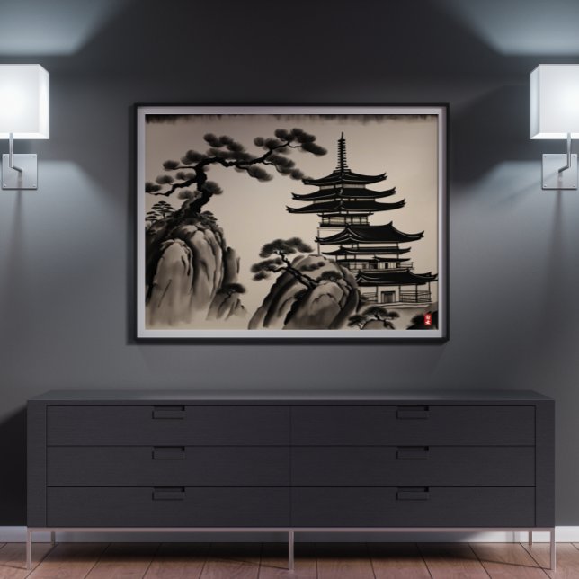 Japanische Landschaft Tinte Malerei Poster (Japanese Landscape Ink Painting Poster)