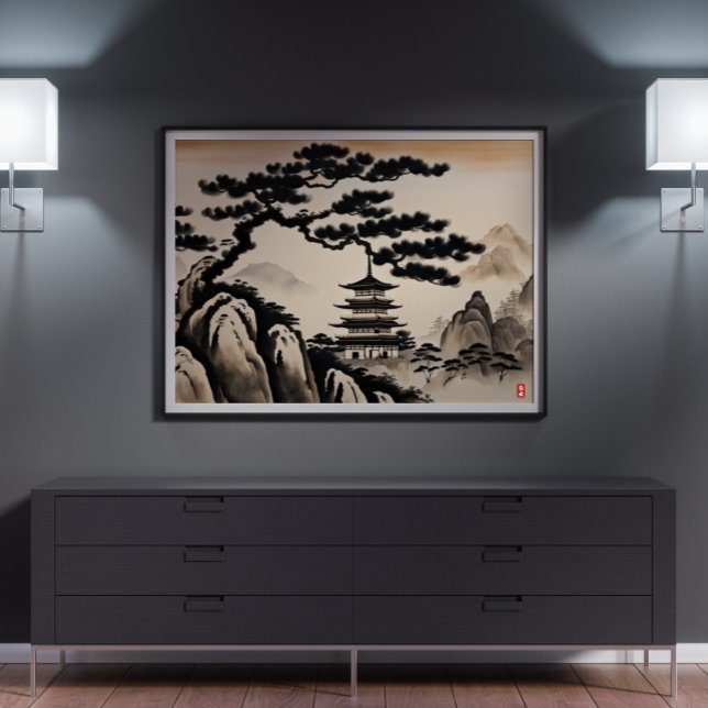 Japanische Landschaft Tinte Malerei Poster (Japanese Landscape Ink Painting Poster)