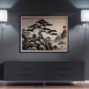 Japanische Landschaft Tinte Malerei Poster