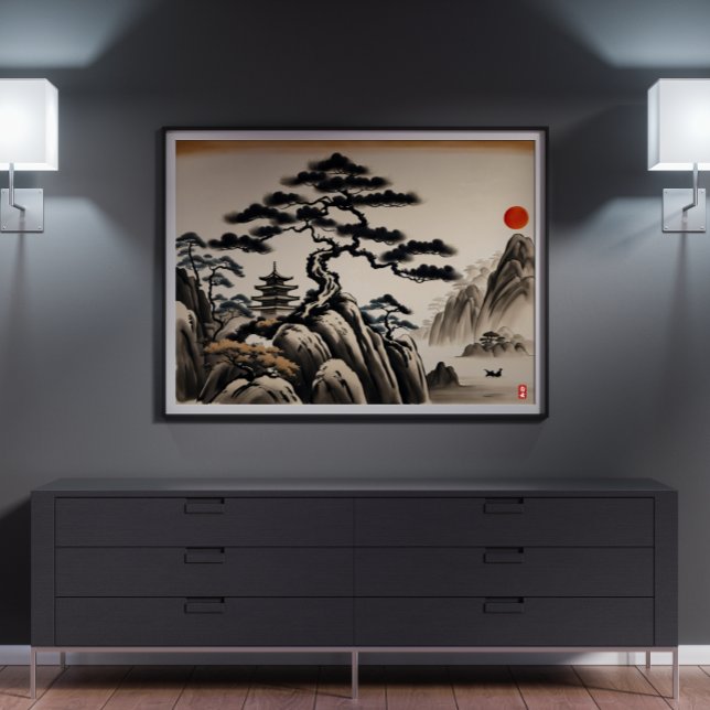 Japanische Landschaft Tinte Malerei Poster (Japanese Landscape Ink Painting)