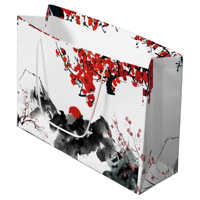 Japanische Landschaftsgeschenktasche Große Geschenktüte (Vorderseite Schrägansicht)