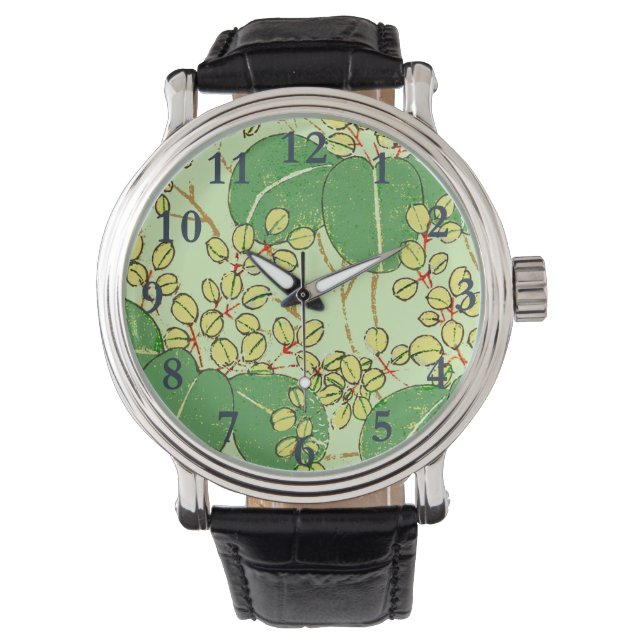 Japanische Leaf Floral Botanisches Kunstmuster Armbanduhr (Vorderseite)