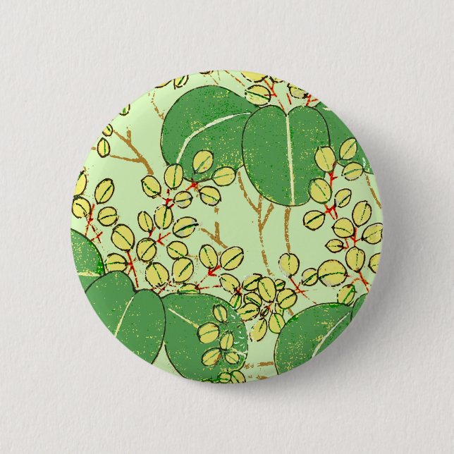 Japanische Leaf Floral Botanisches Kunstmuster Button (Vorderseite)