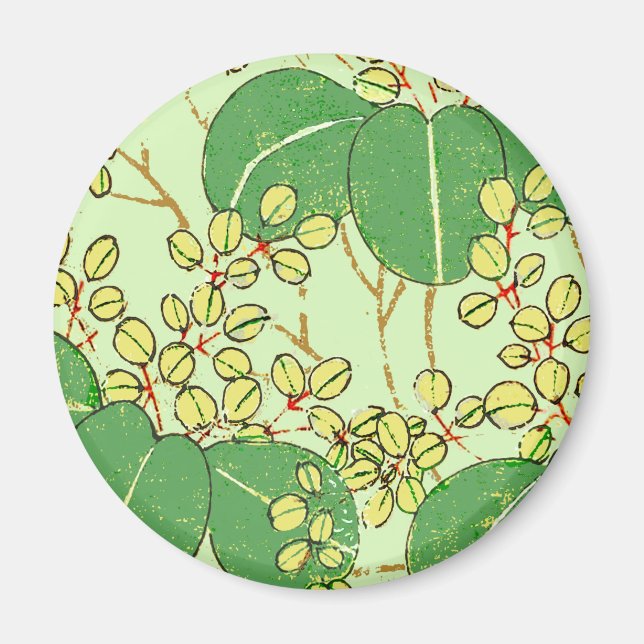 Japanische Leaf Floral Botanisches Kunstmuster Magnet (Vorne)