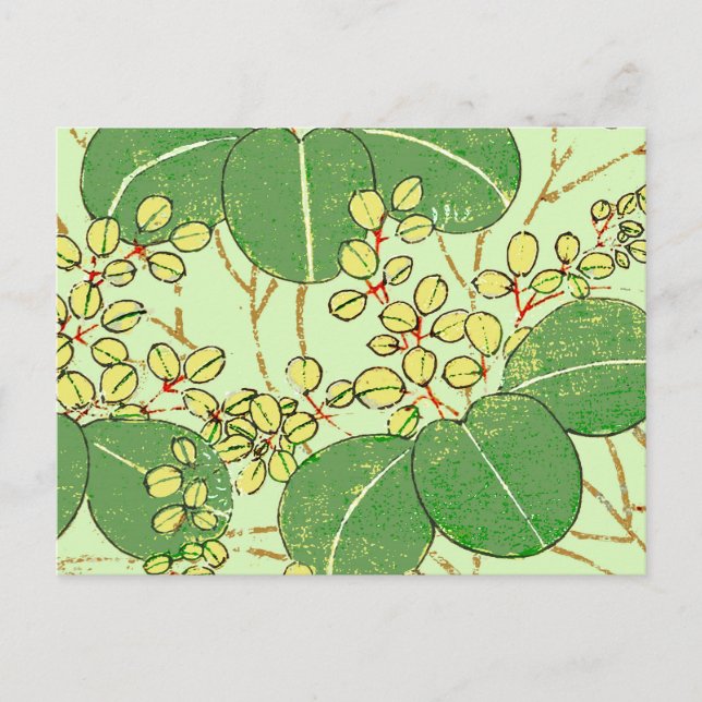 Japanische Leaf Floral Botanisches Kunstmuster Postkarte (Vorderseite)