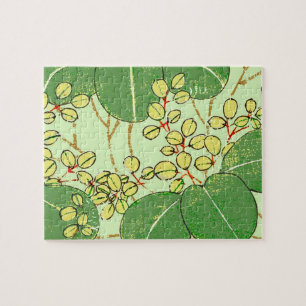 Japanische Leaf Floral Botanisches Kunstmuster Puzzle