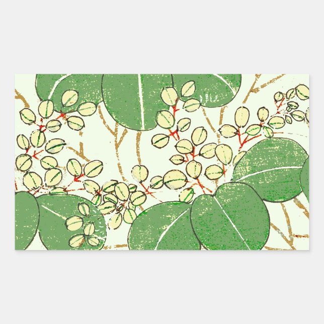 Japanische Leaf Floral Botanisches Kunstmuster Rechteckiger Aufkleber (Vorderseite)