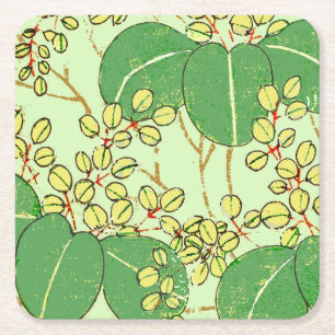 Japanische Leaf Floral Botanisches Kunstmuster Rechteckiger Pappuntersetzer