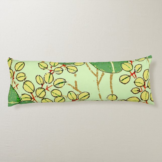 Japanische Leaf Floral Botanisches Kunstmuster Seitenschläferkissen (Rückseite)