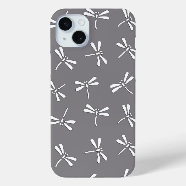 Japanische Libellenmuster, grau/grau und weiß Case-Mate iPhone Hülle (Rückseite)