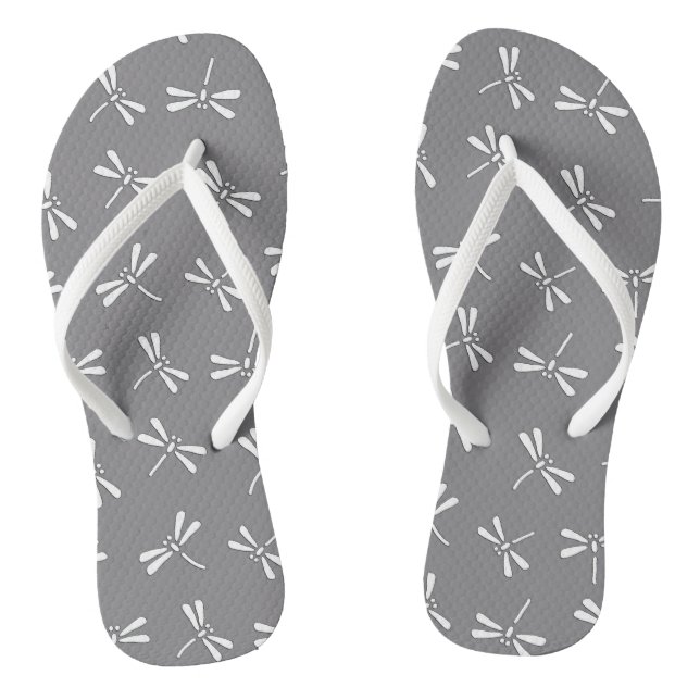 Japanische Libellenmuster, grau/grau und weiß Flip Flops (Fußbett)