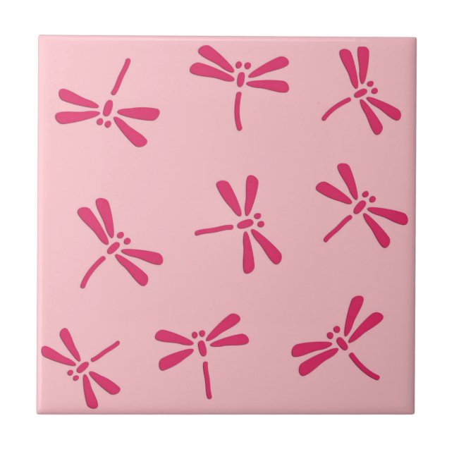 Japanische Libellenmuster, Light Coral Pink Fliese (Vorderseite)