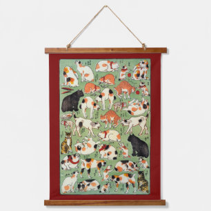 Japanische lustige Katzen, Yoshifuji, Ukiyo-e Wandteppich Mit Holzrahmen