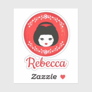 Japanische Mädchen-Puppe im roten Entwurf Aufkleber