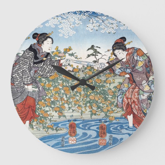 Japanische Mädchen von Ide Tama River Große Wanduhr (Vorderseite)
