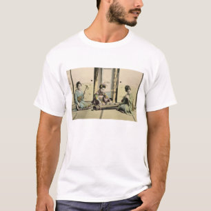 Japanische Mädchen, welche die Flöte, "den Koto" T-Shirt