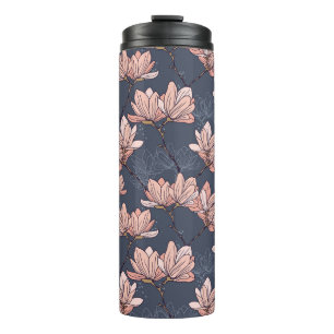 Japanische Magnolienblüten, nahtlos, im Vintage-St Thermosbecher