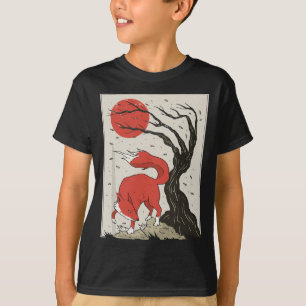 Japanische Malerei des Fuchses, Baumes und der Son T-Shirt