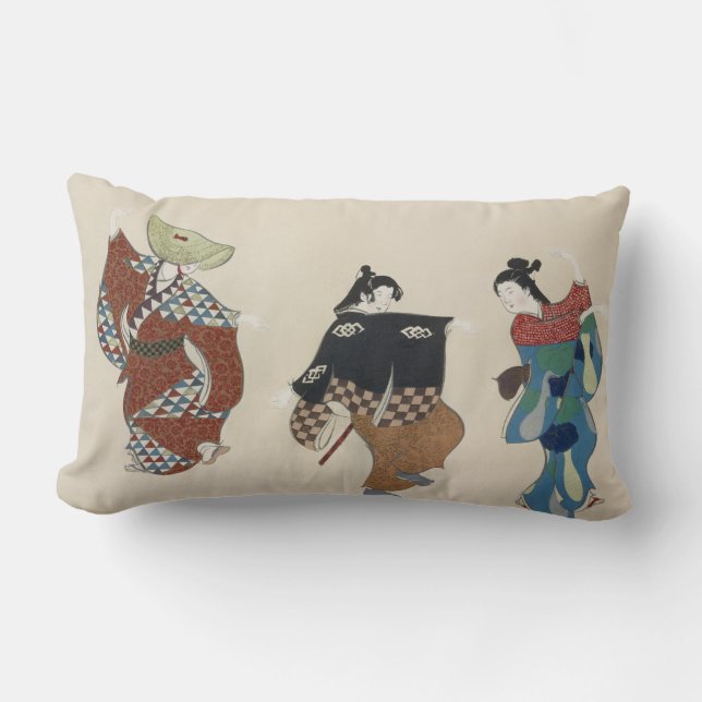 japanische Malerei traditionelle Vintage Tänzer Ki Lendenkissen (Vorderseite)