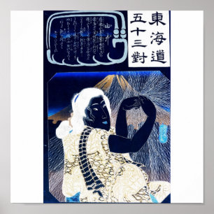 Japanische Malerei von Frau und Fuji c. 1800 Poster