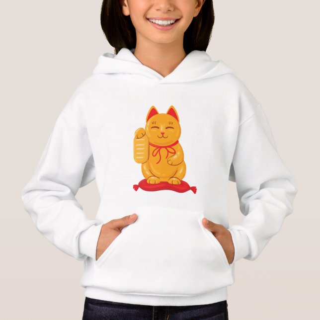 Japanische Maneki Neko Gold Cat, Symbol des Wohlst Hoodie (Vorderseite)