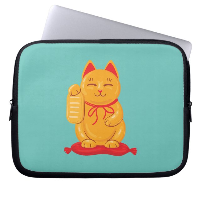 Japanische Maneki Neko Gold Cat, Symbol des Wohlst Laptopschutzhülle (Vorderseite)