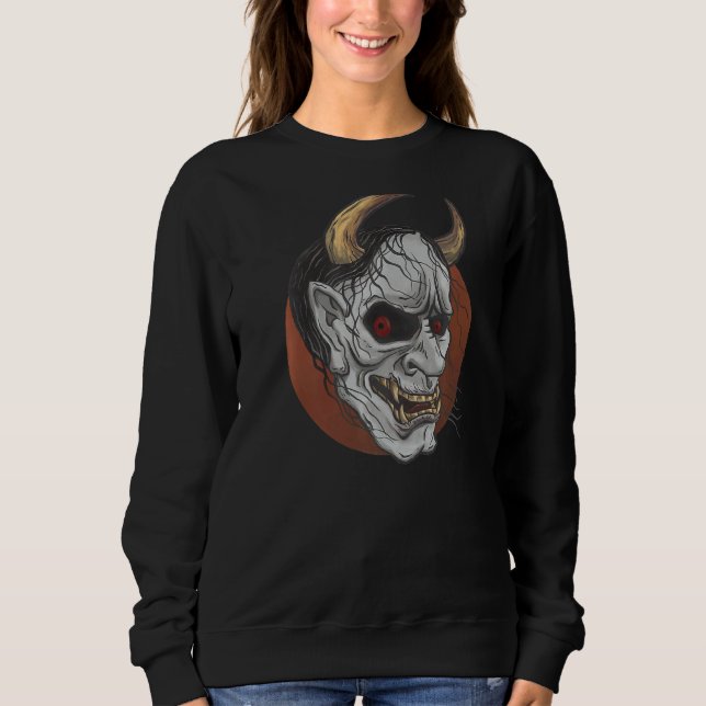 Japanische Massedemon oder Oni Skull Ästhetik Sweatshirt (Vorderseite)